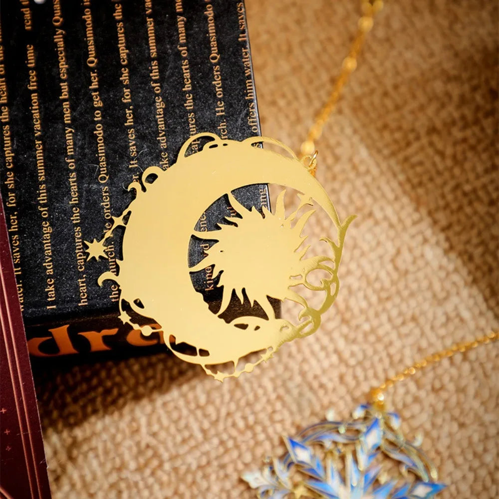 Vintage Art Metal Bookmark Gold Chain