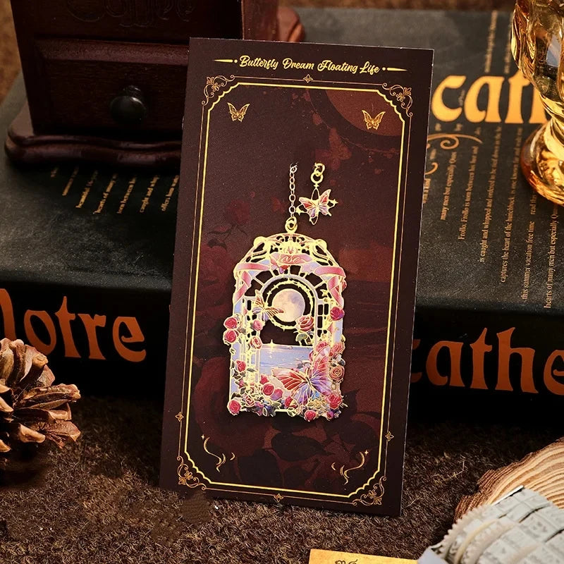 Vintage Art Metal Bookmark Gold Chain