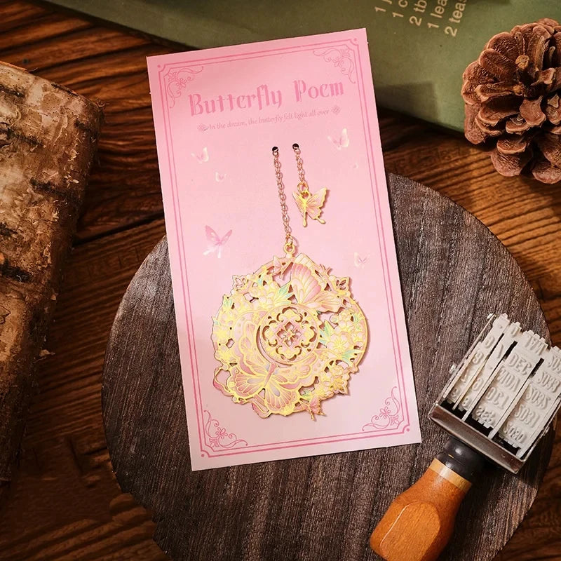 Vintage Art Metal Bookmark Gold Chain